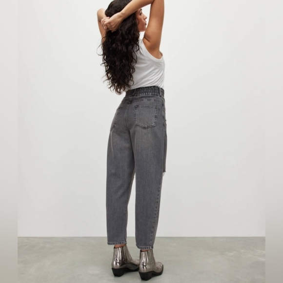 All Saints Hailey High-Rise Destroyed Tapered Jeans in Gray Wash - Picture 3 of 6